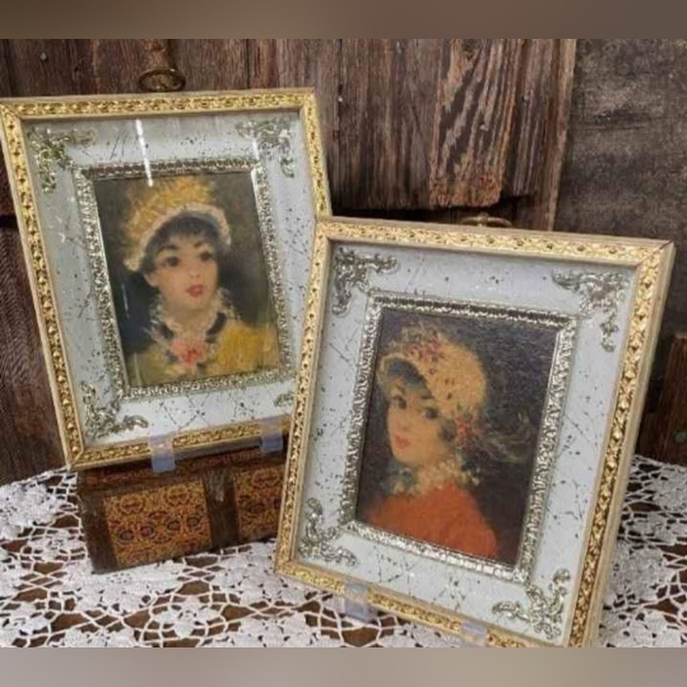 Mid Century Set Of 2 Shadow Box Frames with Artwork By Hula 1950's